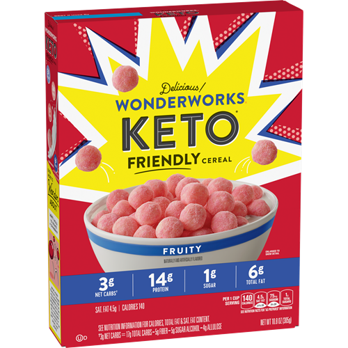 Box of Wonderworks Keto-friendly fruity cereal