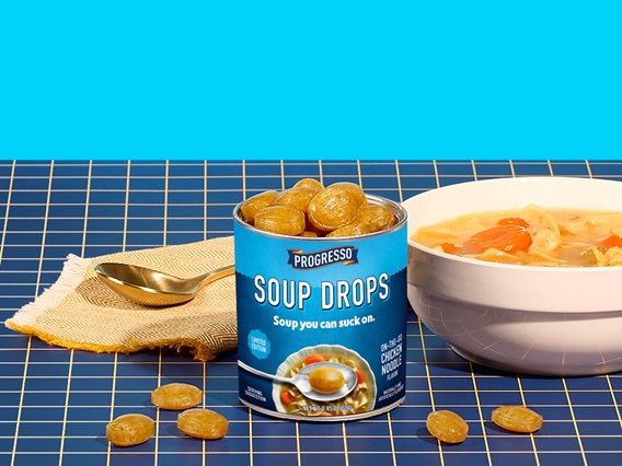 Progresso Soup Drops bring the flavor of classic Chicken Noodle Soup in a convenient hard candy drop.